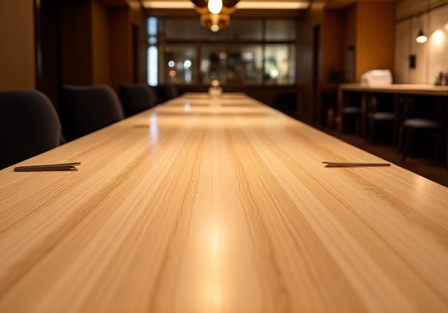 美しい木目の檜カウンターがある高級寿司店の内装